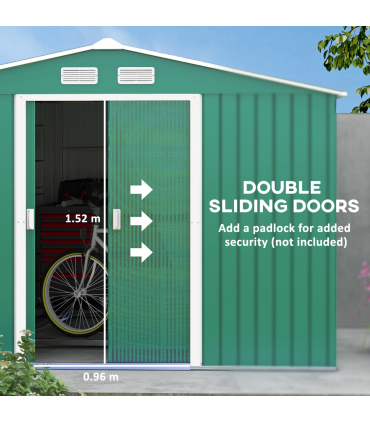 Metal 9x6 ft Garden Shed Storage Door Roof Building Container-Green