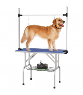 Metal Adjustable Dog Grooming Table Rubber Top 2 Safety Slings Mesh  Pawhut