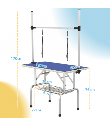 Metal Adjustable Dog Grooming Table Rubber Top 2 Safety Slings Mesh  Pawhut
