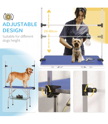 Metal Adjustable Dog Grooming Table Rubber Top 2 Safety Slings Mesh  Pawhut