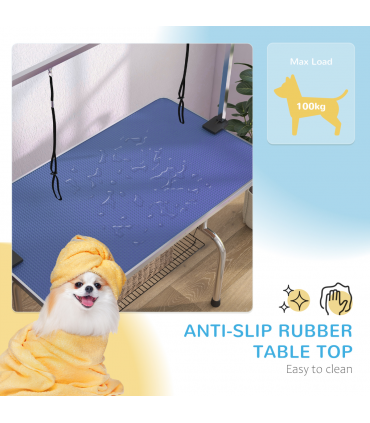 Metal Adjustable Dog Grooming Table Rubber Top 2 Safety Slings Mesh  Pawhut