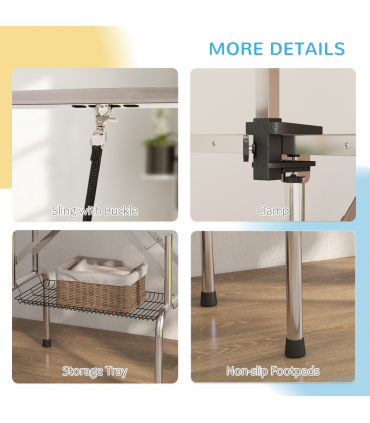 Metal Adjustable Dog Grooming Table Rubber Top 2 Safety Slings Mesh  Pawhut