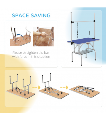 Metal Adjustable Dog Grooming Table Rubber Top 2 Safety Slings Mesh  Pawhut
