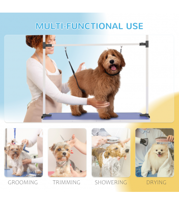 Metal Adjustable Dog Grooming Table Rubber Top 2 Safety Slings Mesh  Pawhut