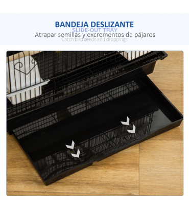 Metal Bird Cage for Budgies, Finches w/ Accessories, Toys, Tray, Handle - Black