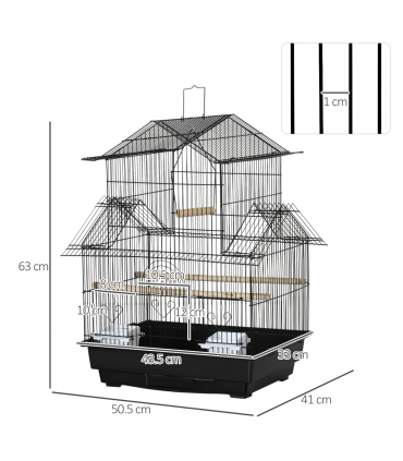 Pet Supplies Metal Bird Cage Black Steel Plastic 50.5L x 41W x 63H cm Cage
