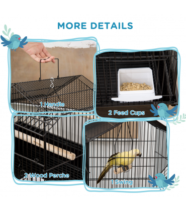 Pet Supplies Metal Bird Cage Black Steel Plastic 50.5L x 41W x 63H cm Cage