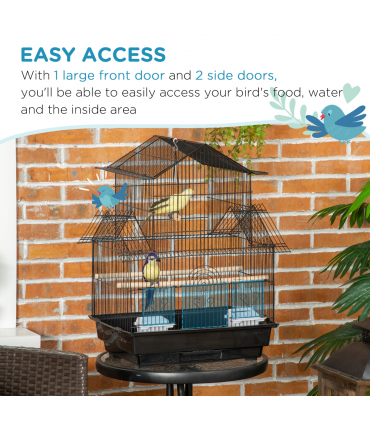 Pet Supplies Metal Bird Cage Black Steel Plastic 50.5L x 41W x 63H cm Cage