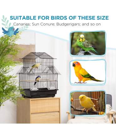 Pet Supplies Metal Bird Cage Black Steel Plastic 50.5L x 41W x 63H cm Cage