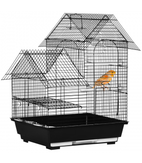 Bird Cage - Black Steel Plastic 39L x 33W x 47H cm Metal Bird w/ Plastic Perch