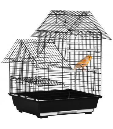 Bird Cage - Black Steel Plastic 39L x 33W x 47H cm Metal Bird w/ Plastic Perch