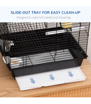 Bird Cage - Black Steel Plastic 39L x 33W x 47H cm Metal Bird w/ Plastic Perch