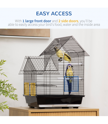 Bird Cage - Black Steel Plastic 39L x 33W x 47H cm Metal Bird w/ Plastic Perch