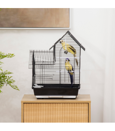 Bird Cage - Black Steel Plastic 39L x 33W x 47H cm Metal Bird w/ Plastic Perch