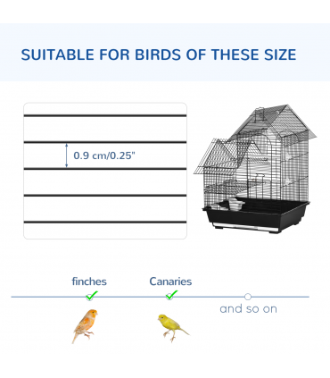 Bird Cage - Black Steel Plastic 39L x 33W x 47H cm Metal Bird w/ Plastic Perch