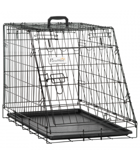 Metal Collapsible Car Dog Cage Transport Carrier Removable Tray 77 x 47 x 55cm
