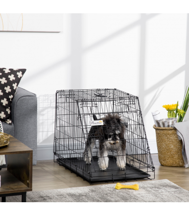 Metal Collapsible Car Dog Cage Transport Carrier Removable Tray 77 x 47 x 55cm