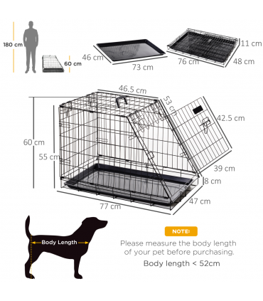 Metal Collapsible Car Dog Cage Transport Carrier Removable Tray 77 x 47 x 55cm