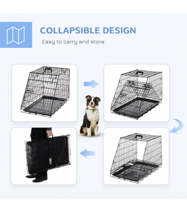 Metal Collapsible Car Dog Cage Transport Carrier Removable Tray 77 x 47 x 55cm