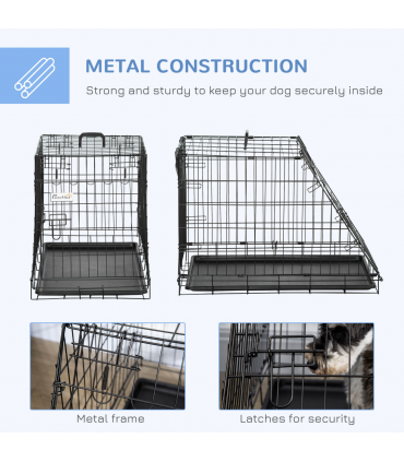 Metal Collapsible Car Dog Cage Transport Carrier Removable Tray 77 x 47 x 55cm