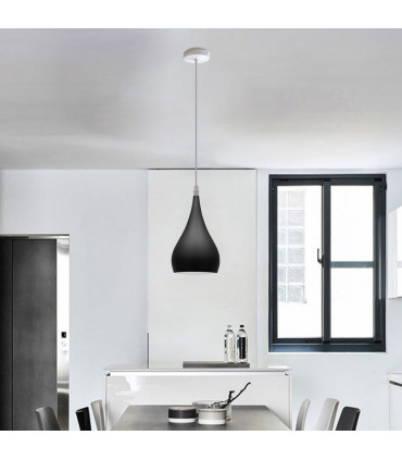 Ceiling lamp shade Metal E27 Black Teardrop Pendant Light 40cm Black