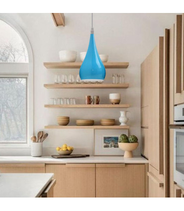 Pendant Light Teardrop Blue Metal E27 Modern Industrial Hanging Fixture 16cm