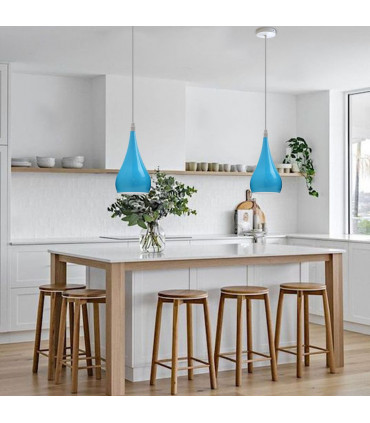 Teardrop Pendant Light Blue Metal E27 Modern Industrial Hanging Fixture