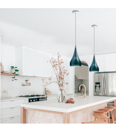 Teardrop Shaped Pendant Light Cyan Blue Metal E27 Modern Industrial 60W Bulb