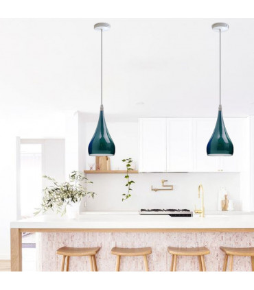 Teardrop Shaped Pendant Light Cyan Blue Metal E27 Modern Industrial 60W Bulb