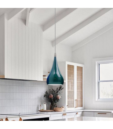 Teardrop Shaped Pendant Light Cyan Blue Metal E27 Modern Industrial 60W Bulb