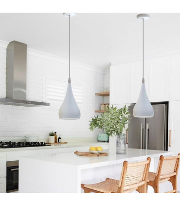 Pendant Light Teardrop White Metal E27 Modern Industrial Hanging Fixture
