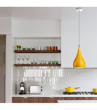 Teardrop Pendant Light Yellow Metal E27 Modern Industrial Hanging Fixture