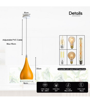 Metal Yellow Teardrop Pendant Light Modern Industrial Hanging Light Fixture