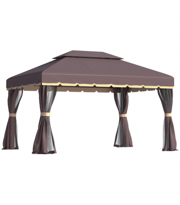 Metal Frame Gazebo with Sides Aluminium Metal Canopy Nets Coffee