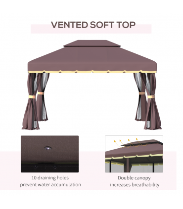 Metal Frame Gazebo with Sides Aluminium Metal Canopy Nets Coffee