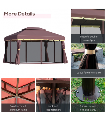 Metal Frame Gazebo with Sides Aluminium Metal Canopy Nets Coffee