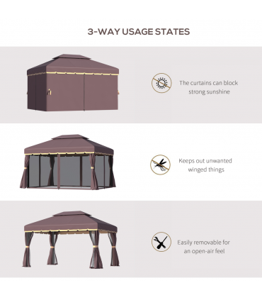 Metal Frame Gazebo with Sides Aluminium Metal Canopy Nets Coffee