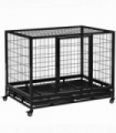 Metal Kennel Cage with Wheels and Crate Tray for Pet Dog Large Black Pawhut