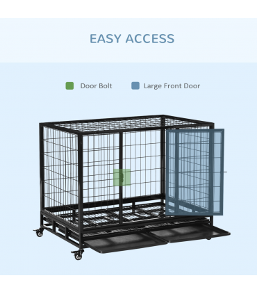Metal Kennel Cage with Wheels and Crate Tray for Pet Dog Large Black Pawhut