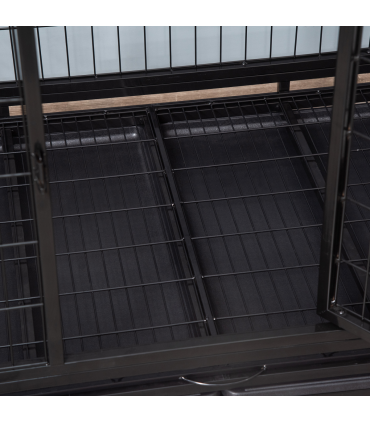 Metal Kennel Cage with Wheels and Crate Tray for Pet Dog Large Black Pawhut