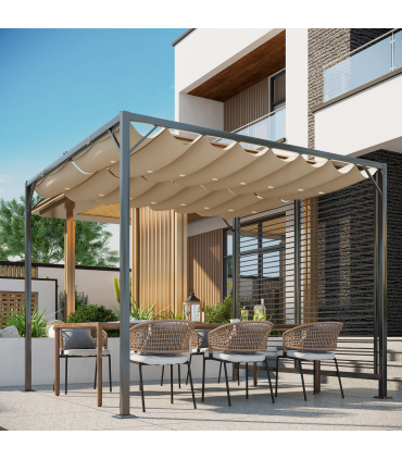 Metal Pergola Patio Sun Shelter Grape Tent Retractable Canopy UV Cut