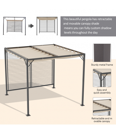 Metal Pergola Patio Sun Shelter Grape Tent Retractable Canopy UV Cut