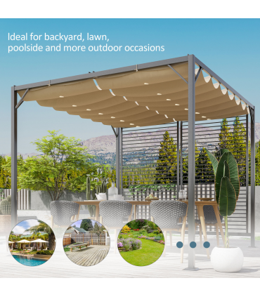 Metal Pergola Patio Sun Shelter Grape Tent Retractable Canopy UV Cut