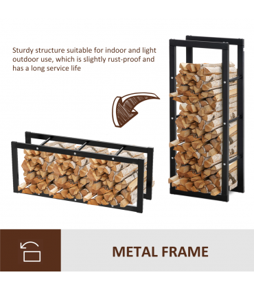 Metal Rust-Resistant Firewood Log Rack Black