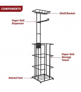 Vinsani Metal Toilet Roll Holder & Storage Black 1010101