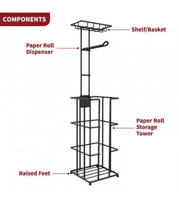 Vinsani Metal Toilet Roll Holder & Storage Black 1010101