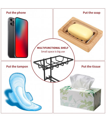 Vinsani Metal Toilet Roll Holder & Storage Black 1010101