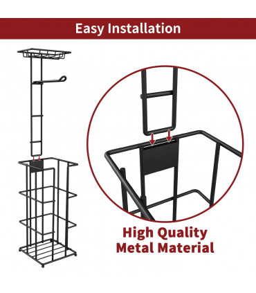 Vinsani Metal Toilet Roll Holder & Storage Black 1010101