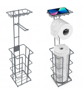 Vinsani Metal Toilet Roll Holder & Storage Grey 1010103