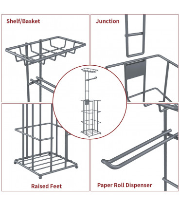 Vinsani Metal Toilet Roll Holder & Storage Grey 1010103